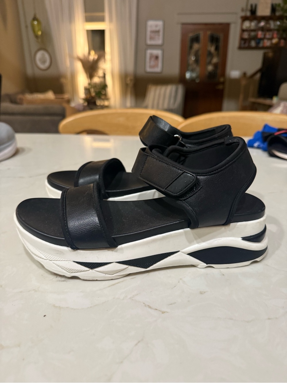 Aldo Black Platform Sport Sandals with White Sole
